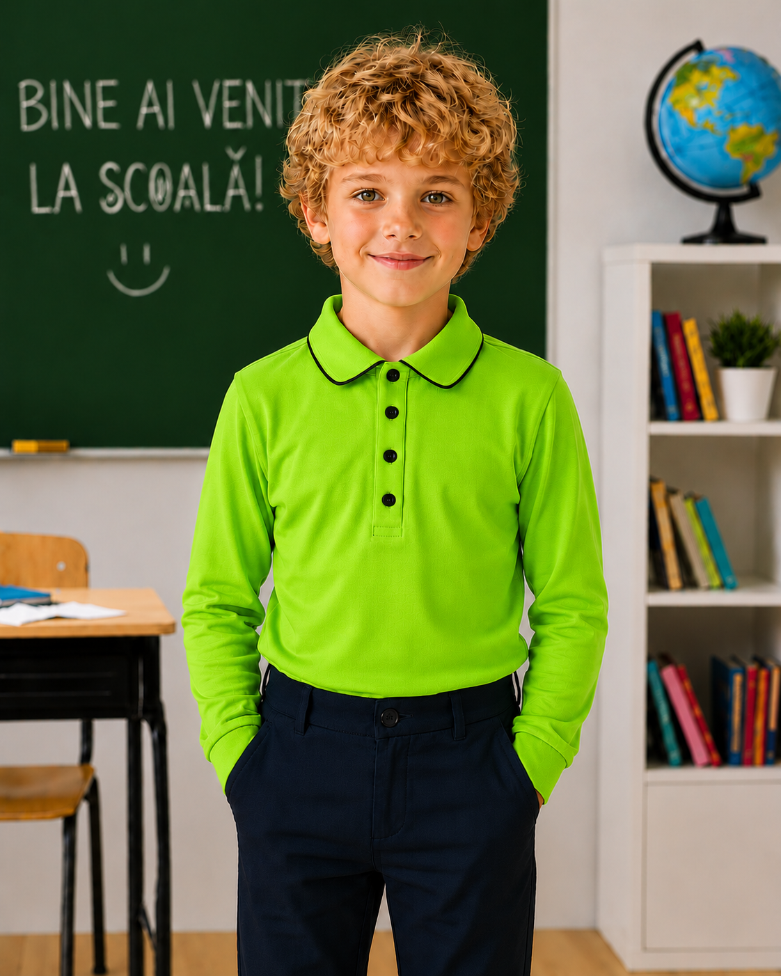 Bluza școală Gabriel maneca lunga verde