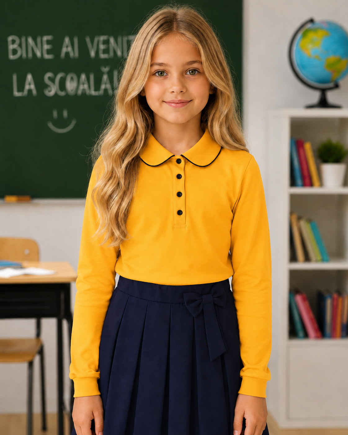 Bluza școală Gabriela maneca lunga galben