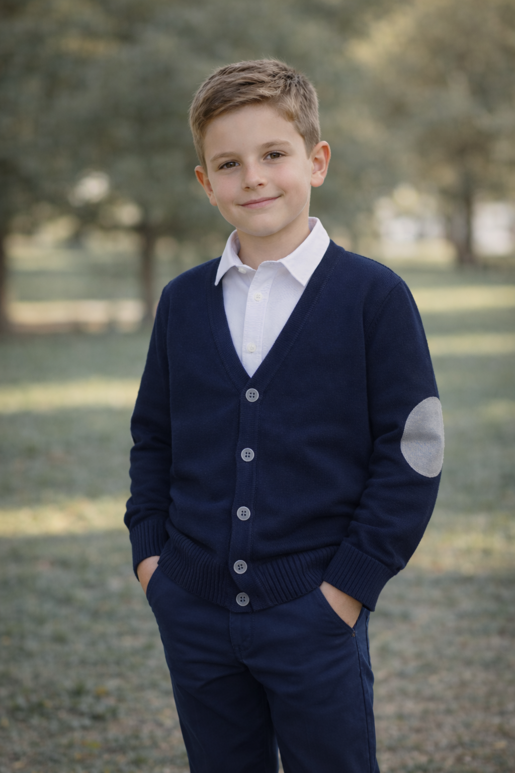 Cardigan școală Dorel bleumarin cu gri