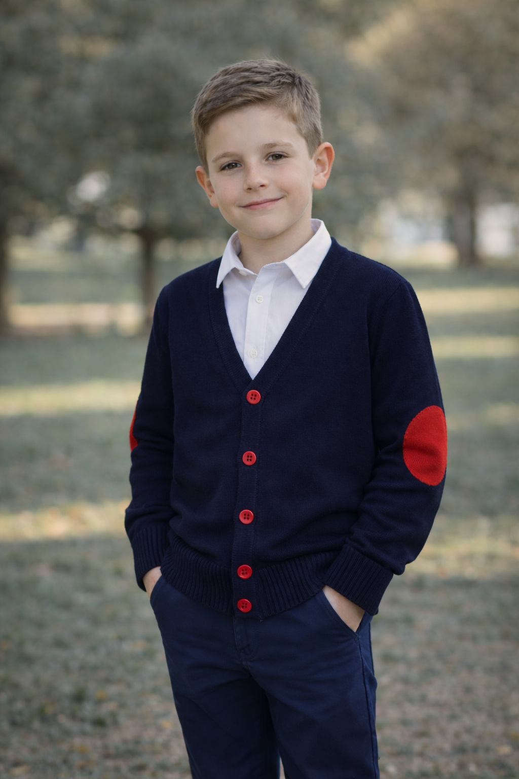 Cardigan școală Dorel bleumarin cu rosu