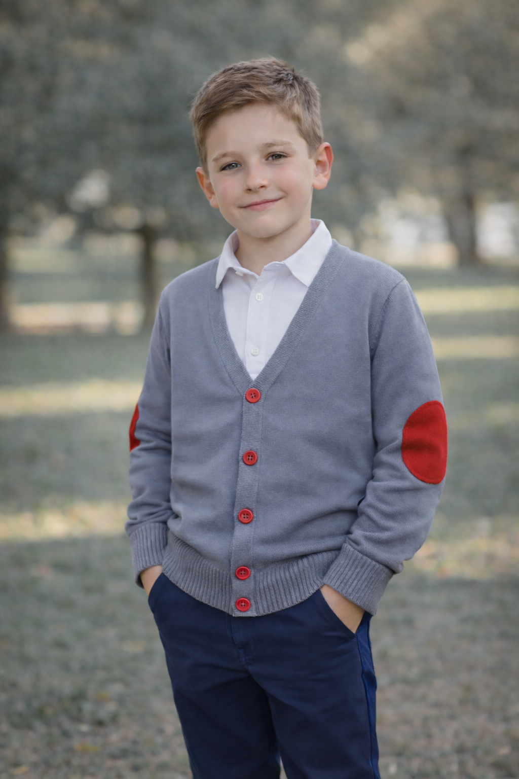 Cardigan școală Dorel gri cu rosu