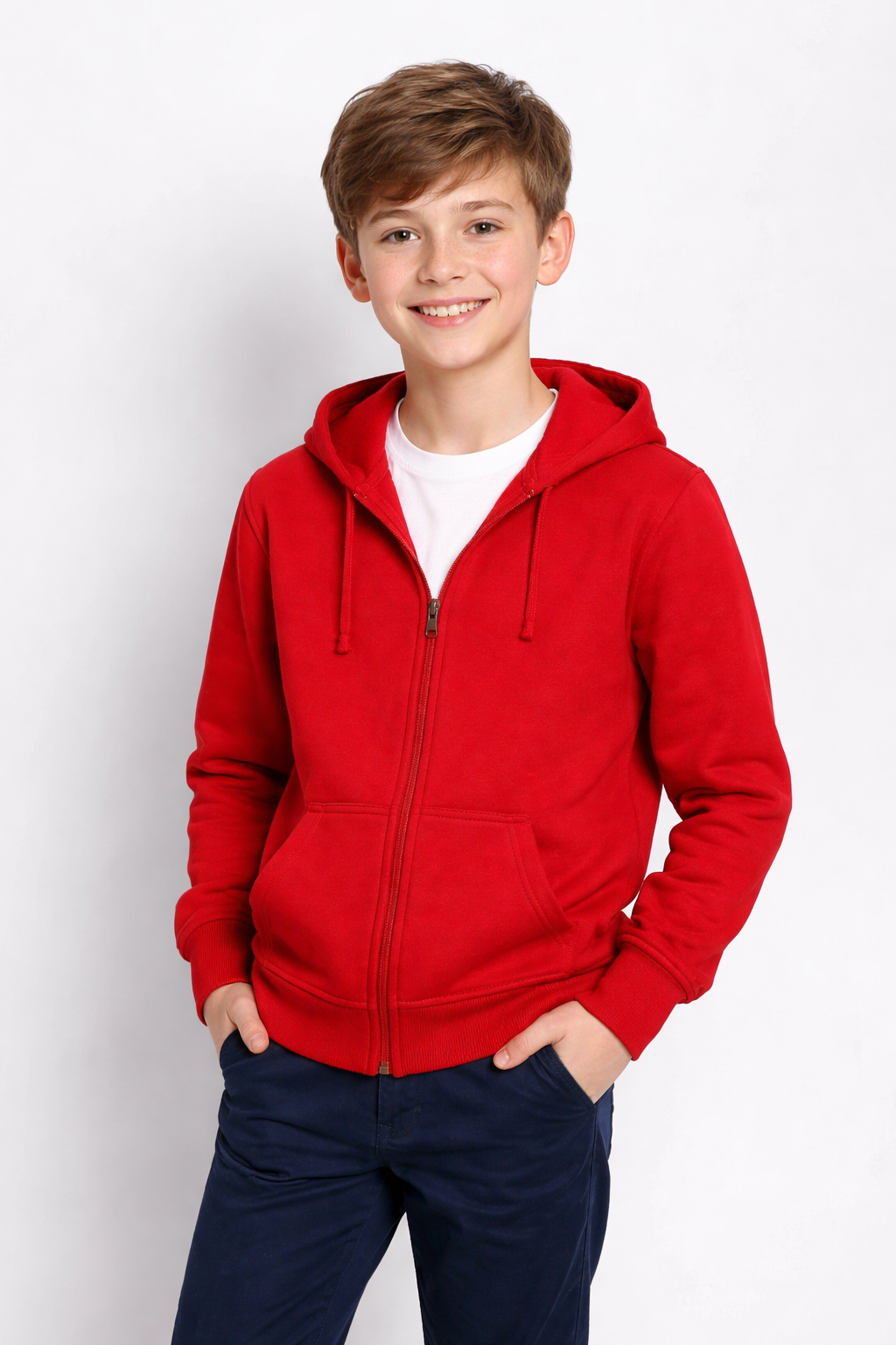 Hanorac școală rosu cu fermoar