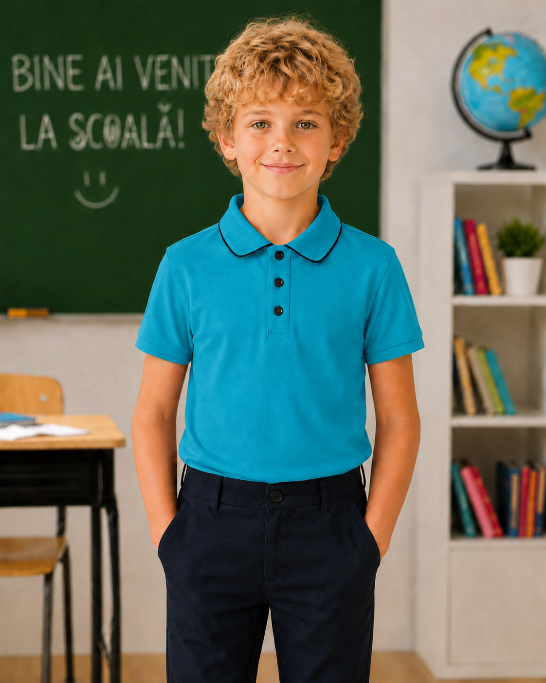 Tricou școală Gabriel maneca scurta turcoaz