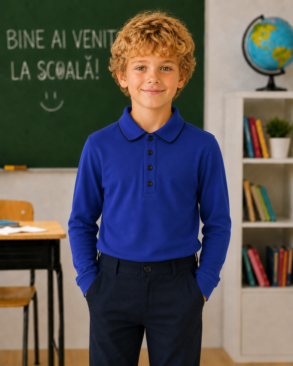 Bluza școală Gabriel maneca lunga albastru indigo