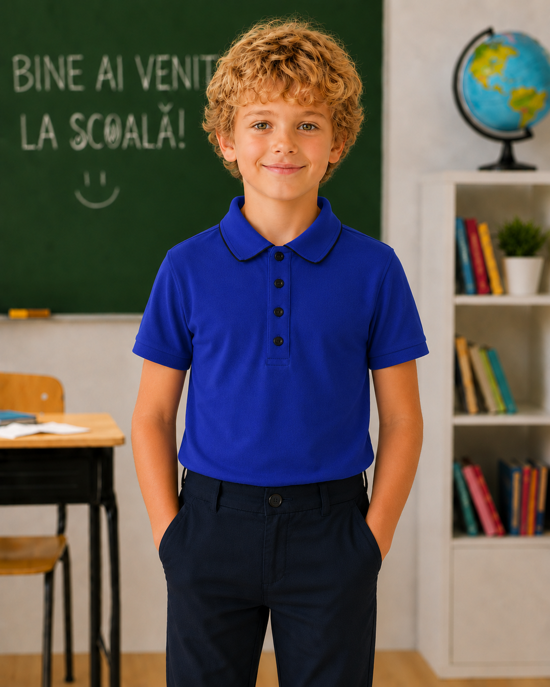 Tricou școală Gabriel maneca scurta albastru indigo